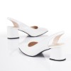 Beyaz Kırışık Rugan  Kalın Topuklu Ayakkabı 5090